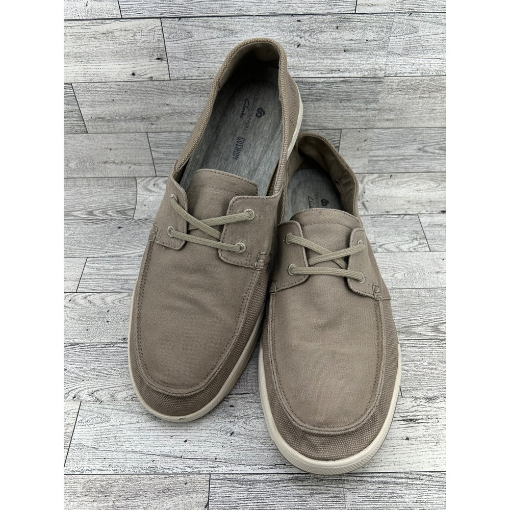 Clarks Cloudsteppers Mens Size 13 Tan Canvas‎ Boat Shoes Cushion Soft